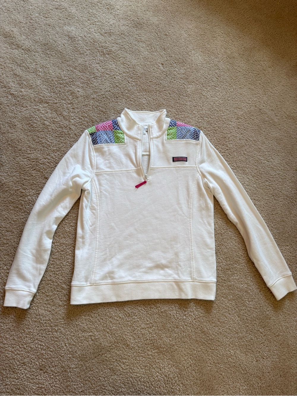Vineyard Vines White Quarter-Zip Shell Shirt with Multicolor Shoulder Panels